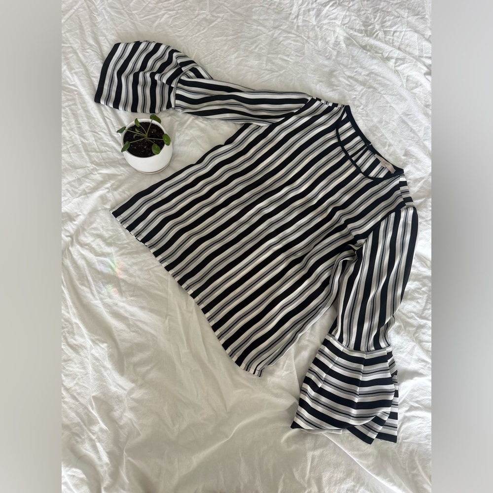 LOFT Black and White Striped Blouse, size Small